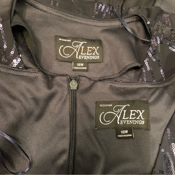 NWT/ NWOT Alex Evenings Tea Length Firework Sequin Jacket Dress Navy - Picture 10 of 16